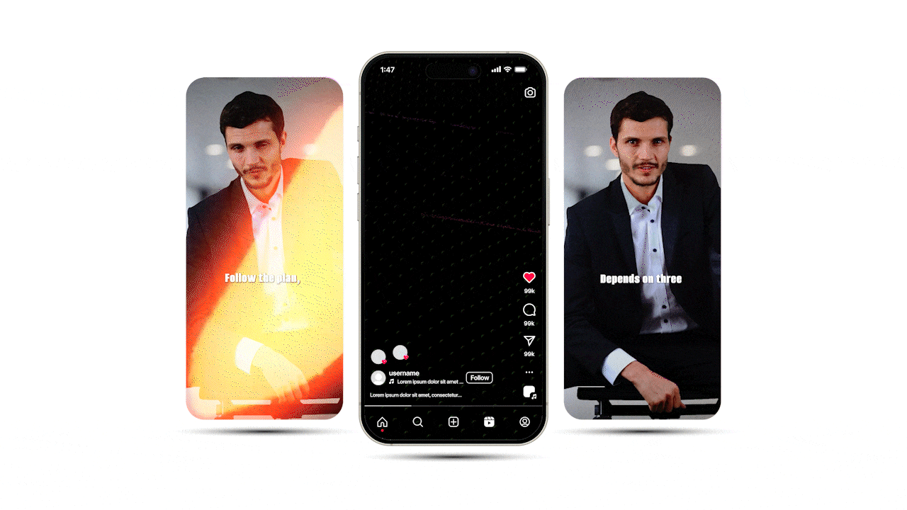 Reels verticales para SolSniperBot – Edición de vídeo y contenido IA Mockup de reels verticales creados para SolSniperBot con edición profesional y avatar IA